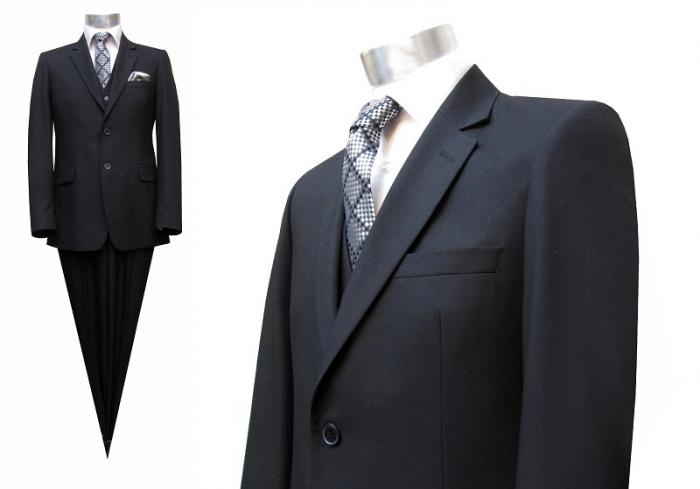 Herren Anzug 3-Teilig 120s Schwarz