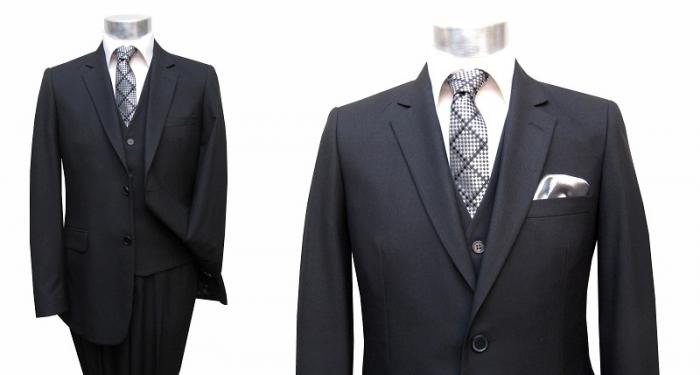 Herren Anzug 3-Teilig 120s Schwarz