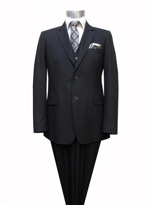 Herren Anzug 3-Teilig 120s Schwarz