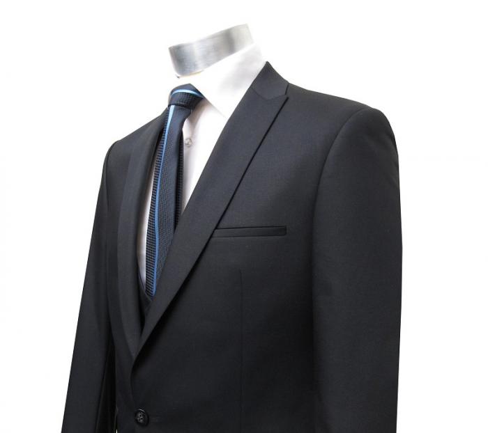 Herren Anzug mit Weste Schwarz Slim