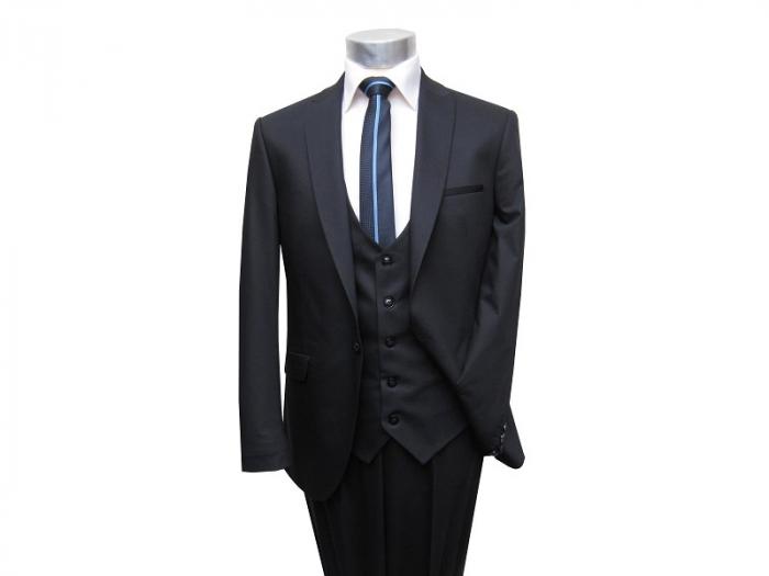 Herren Anzug mit Weste Schwarz Slim