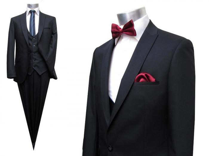 Herren Anzug mit Weste Schwarz Slim