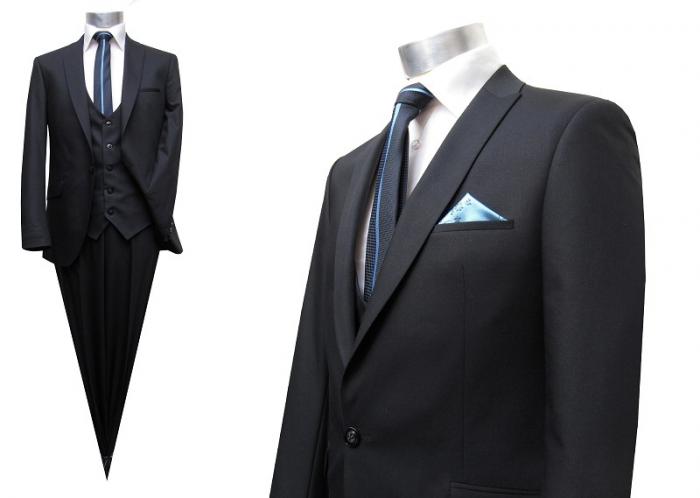 Herren Anzug mit Weste Schwarz Slim