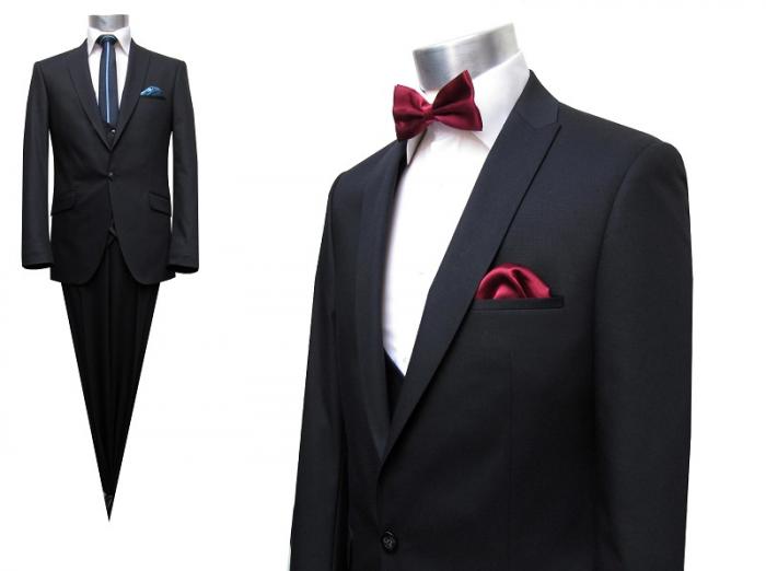 Herren Anzug mit Weste Schwarz Slim