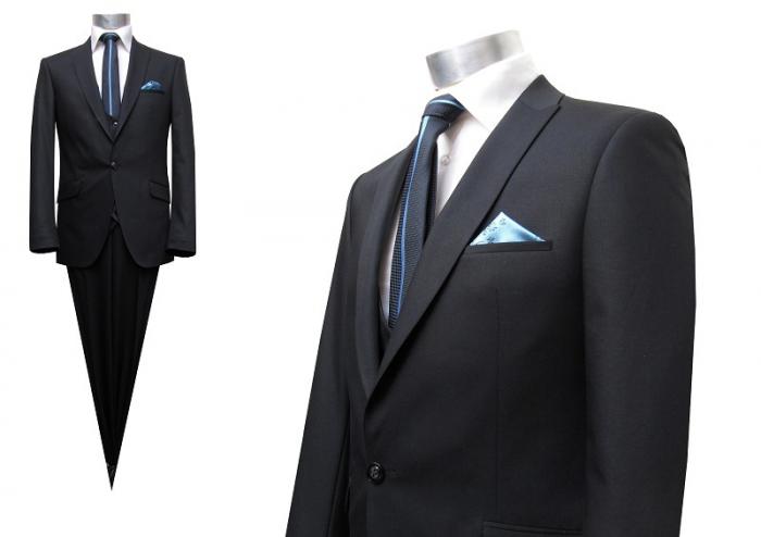 Herren Anzug mit Weste Schwarz Slim