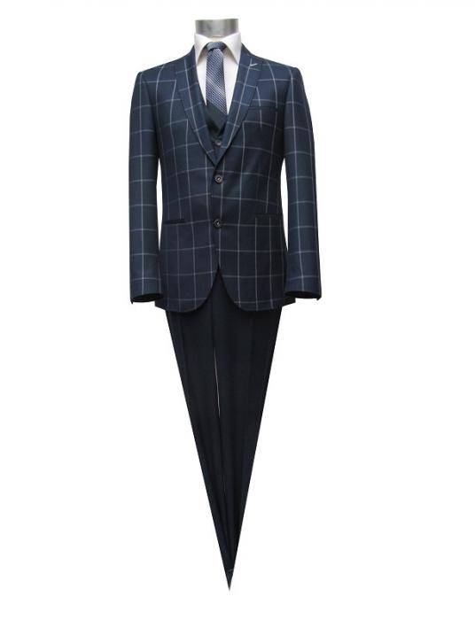 Muga Herrenanzug Blau Kariert Slim-fit