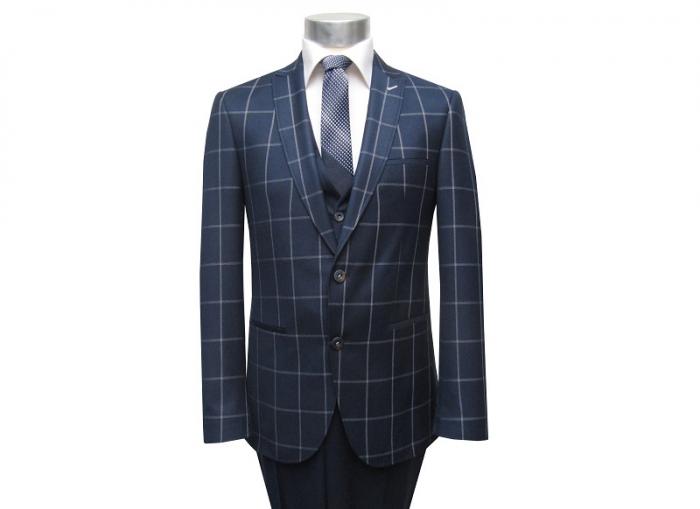 Muga Herrenanzug Blau Kariert Slim-fit