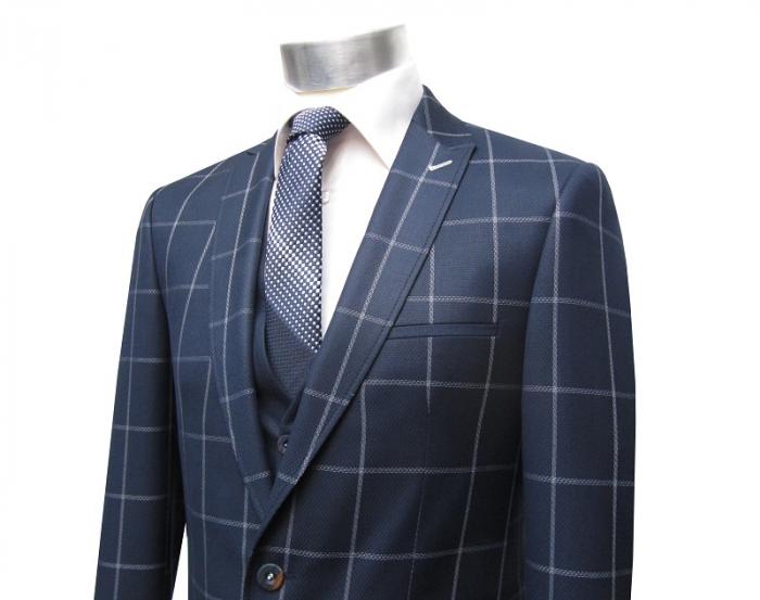 Muga Herrenanzug Blau Kariert Slim-fit