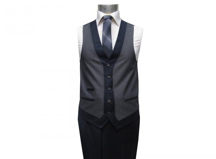 Muga Herrenanzug Blau Kariert Slim-fit