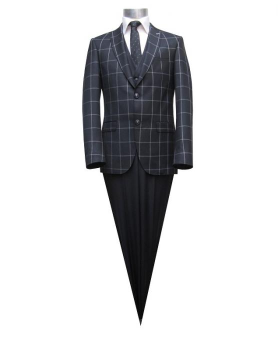 Muga Herrenanzug Blau Kariert Slim-fit