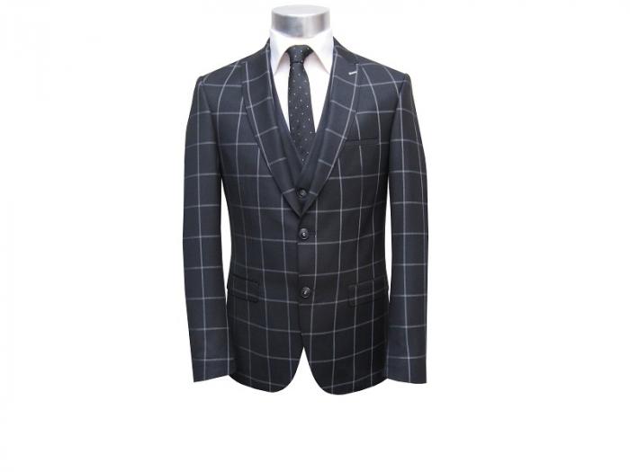 Muga Herrenanzug Blau Kariert Slim-fit