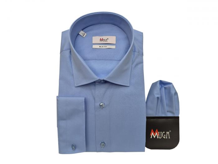 Slim Fit Herren Hemd Lang Arm mit Einstecktuch