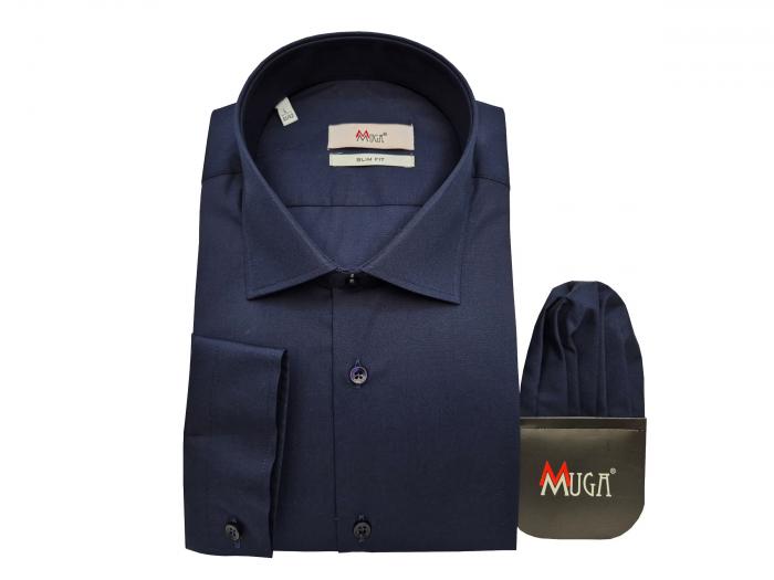 Slim Fit Herren Hemd Lang Arm mit Einstecktuch