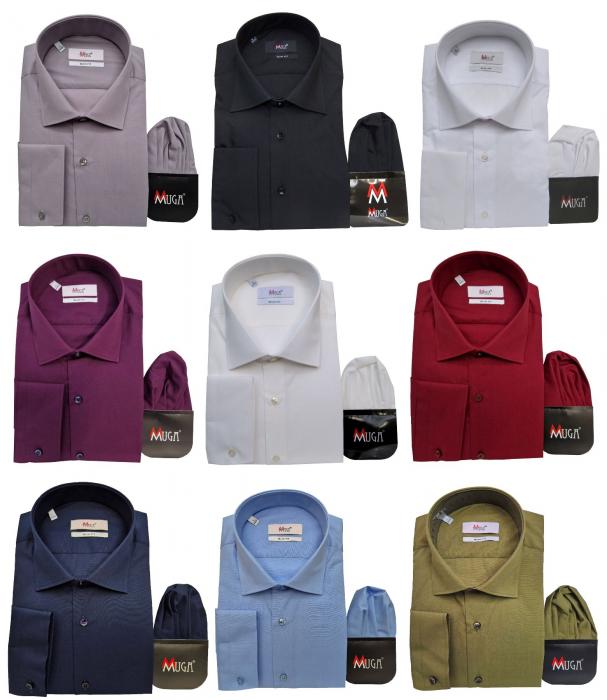 Slim Fit Herren Hemd Lang Arm mit Einstecktuch